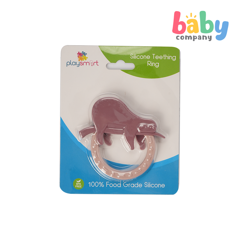 Playsmart Silicone Teething Ring - Sloth, Maroon