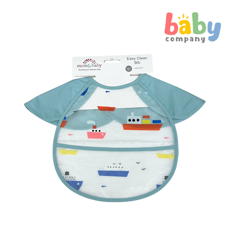 Mom & Baby Easy Clean Bib - Boat, Blue