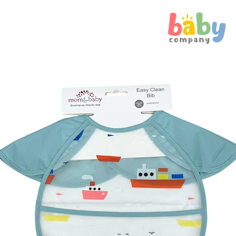 Mom & Baby Easy Clean Bib - Boat, Blue