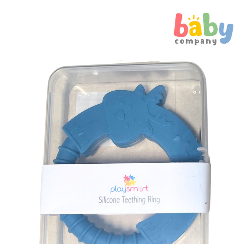 Playsmart Silicone Teething Ring - Deer, Blue