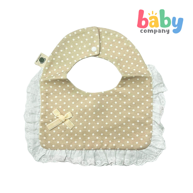 Little Sprout Square Lace Bib - Brown and White Polka Dot