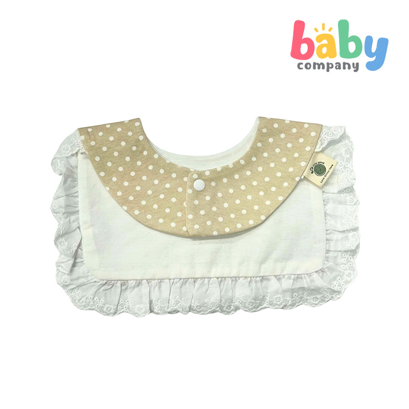 Little Sprout Square Lace Bib - Brown and White Polka Dot