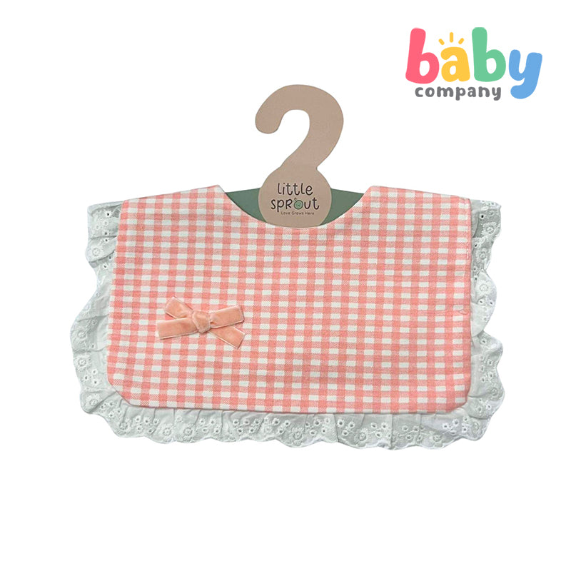 Little Sprout Square Lace Bib - Pink and White Gingham