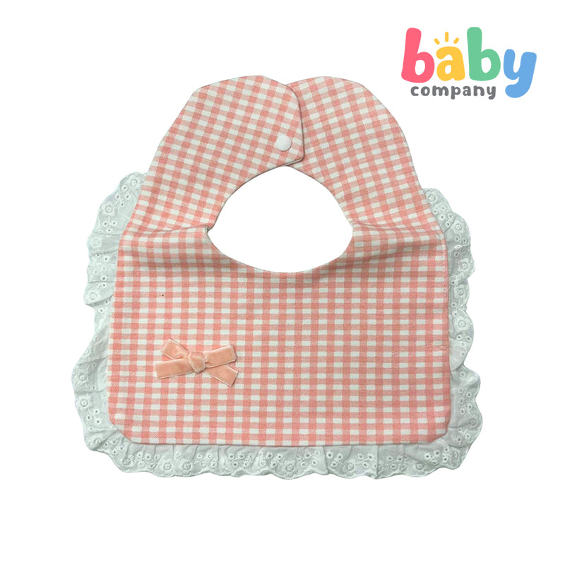 Little Sprout Square Lace Bib - Pink and White Gingham