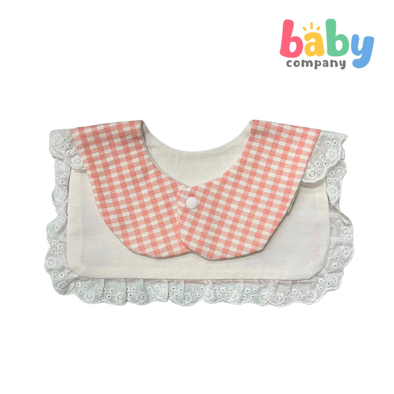 Little Sprout Square Lace Bib - Pink and White Gingham