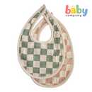 Mushie Muslin Bib 2-Pack - Olive Check/Natural Check