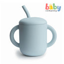 Mushie Silicone Training Cup + Straw - Powder Blue