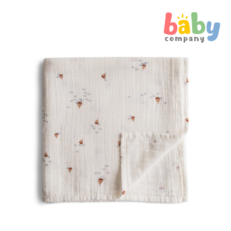 Mushie Muslin Swaddle Printed - Boats