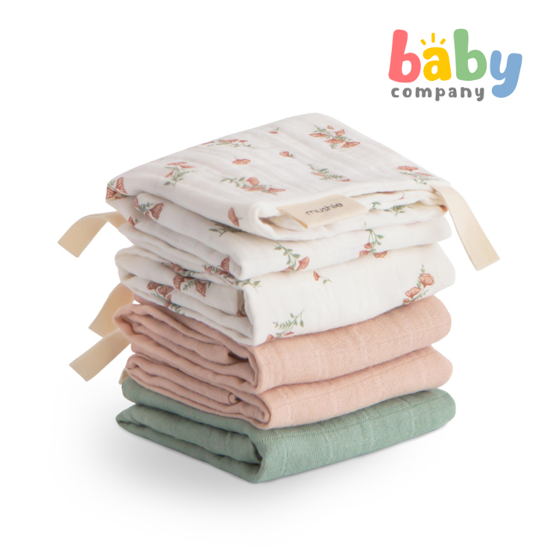 Mushie 5-Pack Muslin Washcloth - Pink Flowers Combo