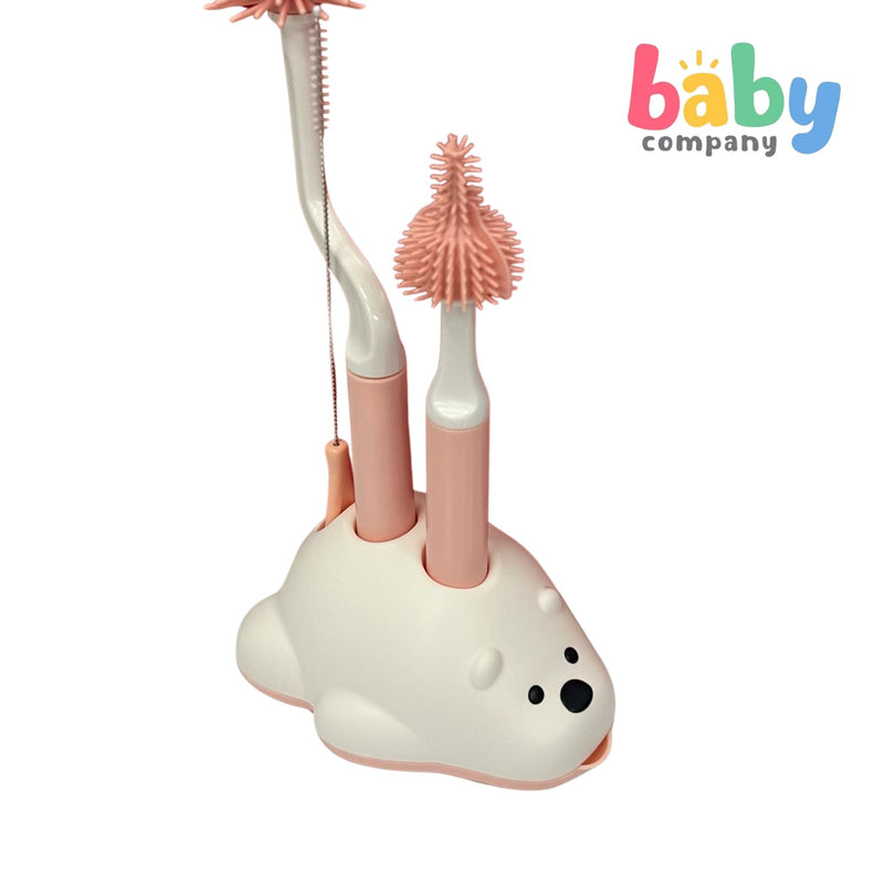 Mom & Baby 3pc Silicone Brush Set - Bear Coral