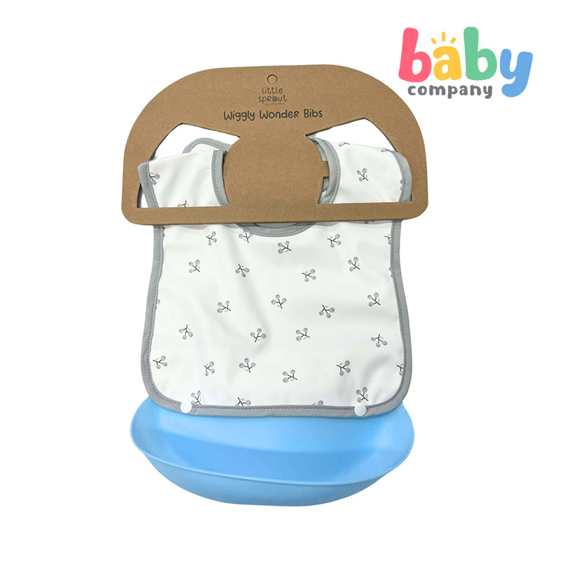 Little Sprout Wiggly Wonder Bib with Silicone Food Catcher - Loquat in Light Blue