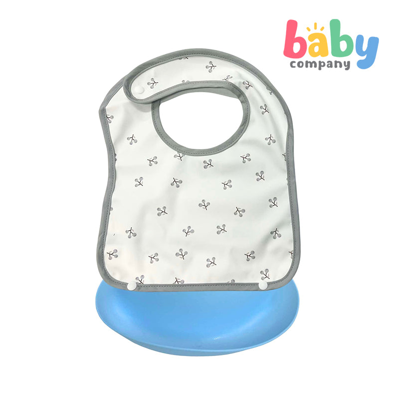 Little Sprout Wiggly Wonder Bib with Silicone Food Catcher - Loquat in Light Blue