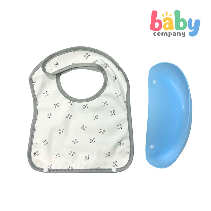 Little Sprout Wiggly Wonder Bib with Silicone Food Catcher - Loquat in Light Blue