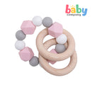 Erduo Wooden Silicone Teether Toy - Baby Pink