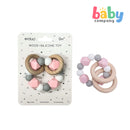 Erduo Wooden Silicone Teether Toy - Baby Pink