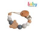 Erduo Wooden Silicone Pacifier Clip - Light Gray, Bear