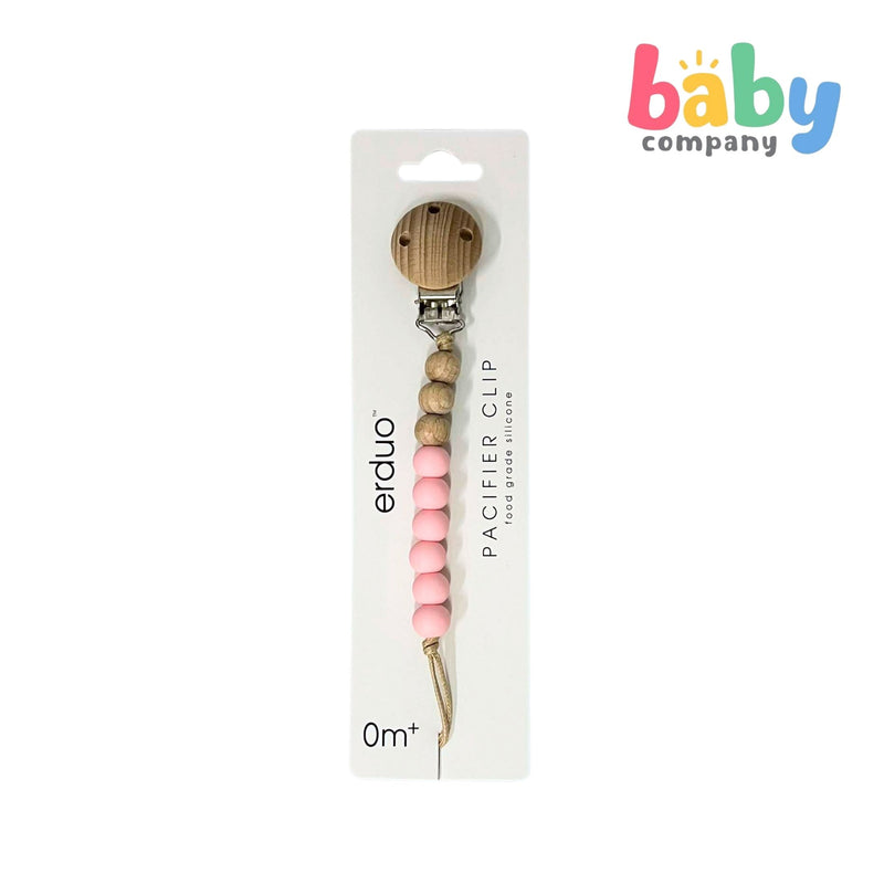 Erduo Wooden Silicone Pacifier Clip - Baby Pink