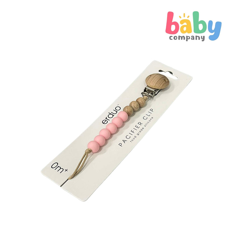 Erduo Wooden Silicone Pacifier Clip - Baby Pink