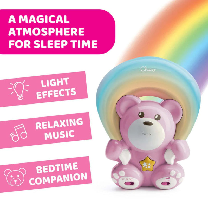 Chicco Rainbow Bear Projector with Lights & Calming Music 0m+ - Pink