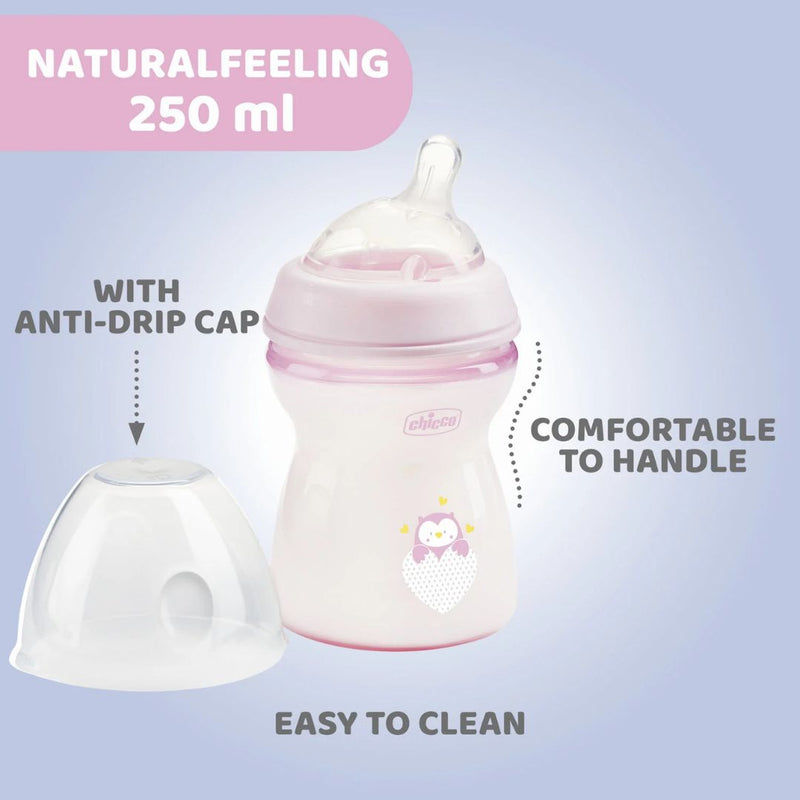 Chicco NaturalFeeling Feeding Bottle 2M+ 250ml - Pink