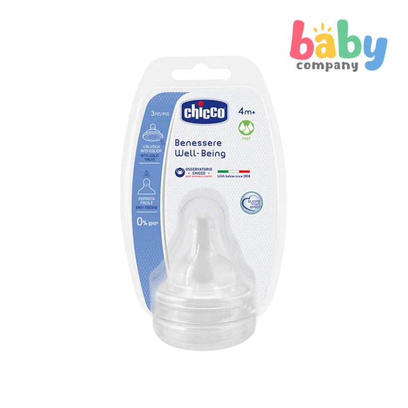 Chicco Well Being 3-Pack Silicone Teat - Fast Flow