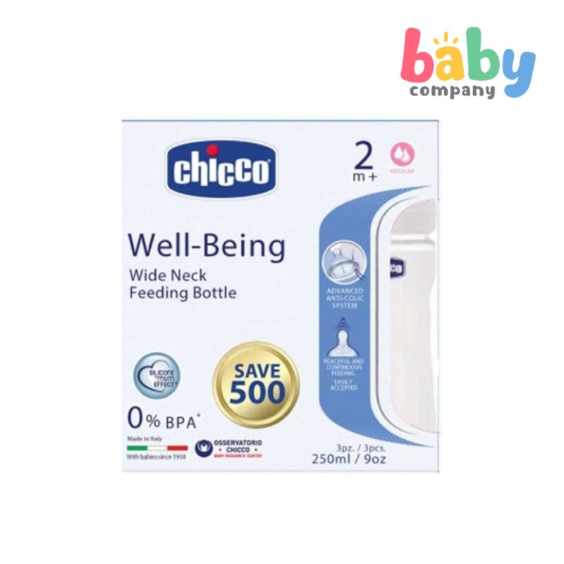 Chicco Well Being 3-Pack Wide Neck Feeding Bottle 250ml/9oz