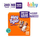Hey Tiger Comfy Tape Diapers, Jumbo Box - Newborn, 240 Pads