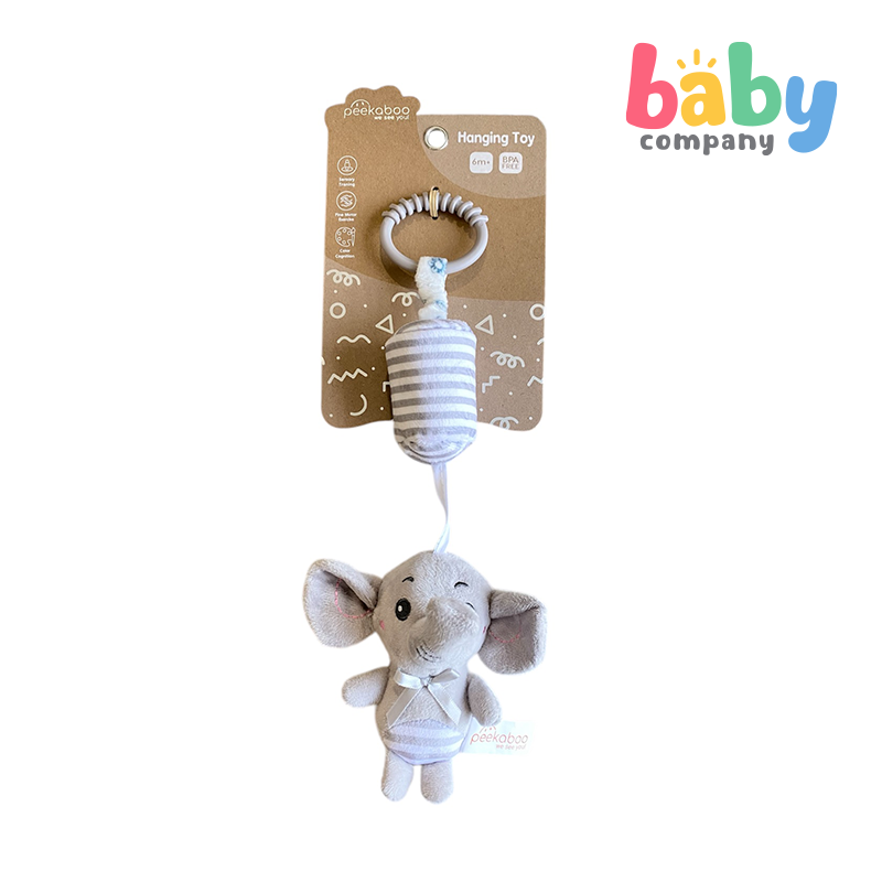 Peekaboo Hanging Rattle Toy - Elephant, Gray
