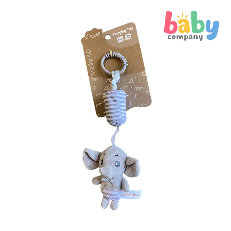 Peekaboo Hanging Rattle Toy Elephant, Gray - Main Image