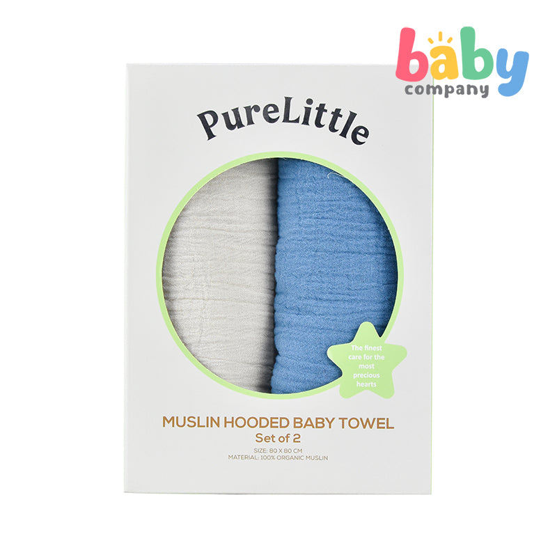 Pure Little 2pcs Muslin Hooded Baby Towel - Boy