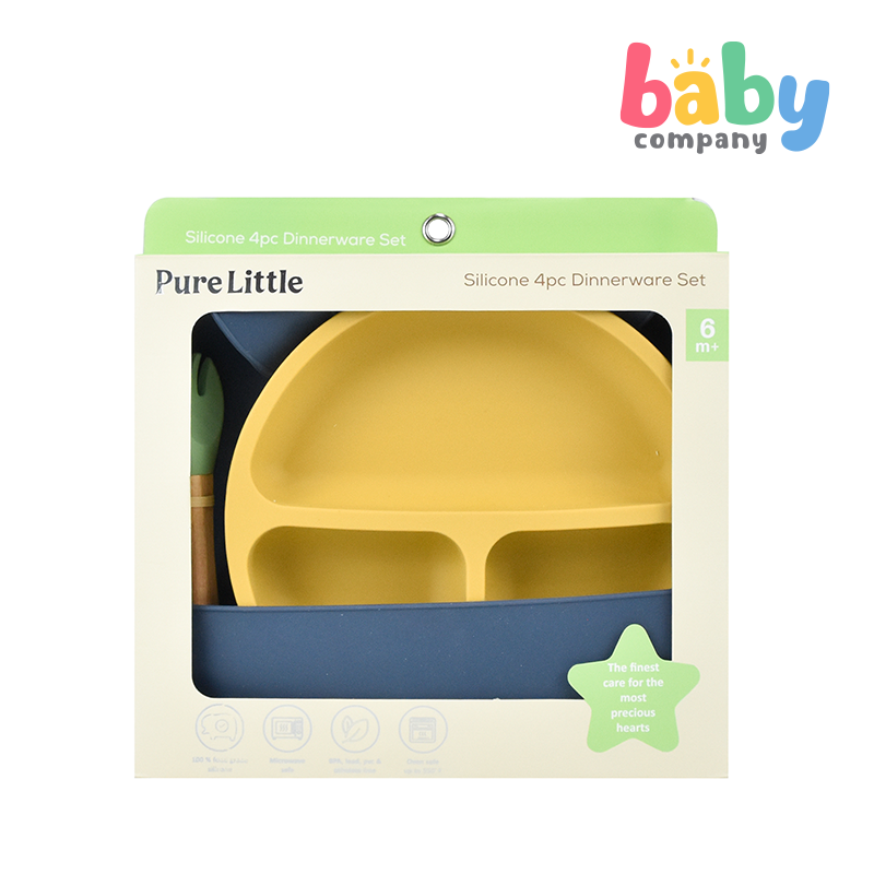 Pure Little Silicone 4-Pack Dinnerware Starter Set - Blue