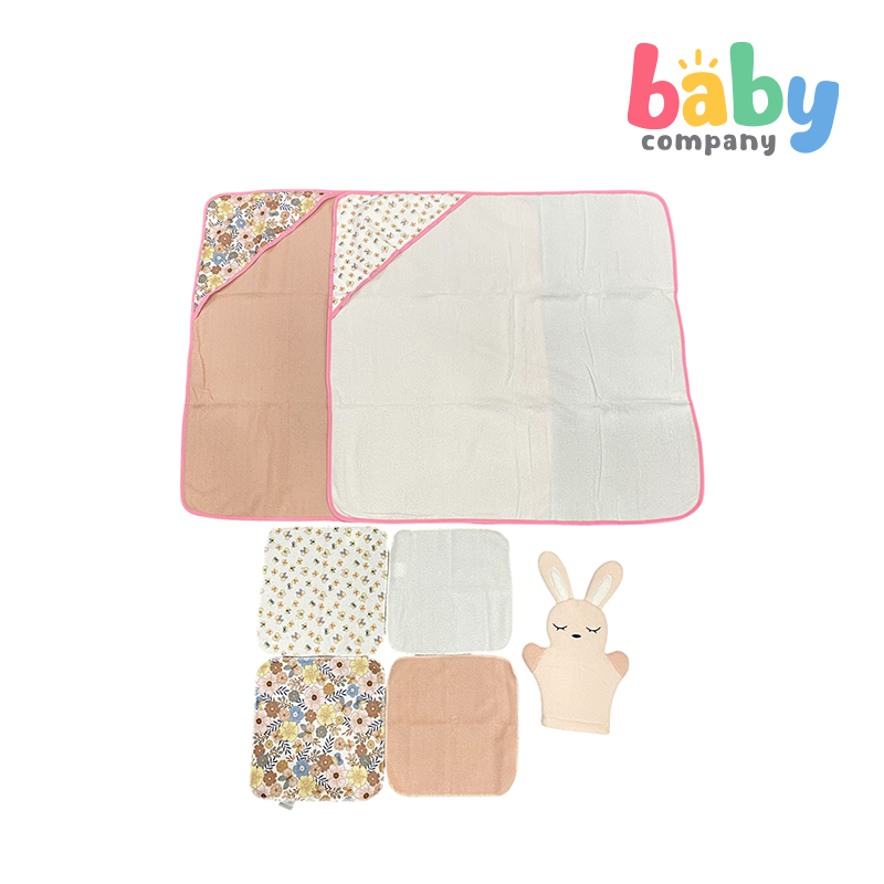 Peekaboo 2pc Hooded + Wash Mitten + 4pc Wash Cloth Set - Bunny
