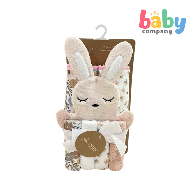 Peekaboo 2pc Hooded + Wash Mitten + 4pc Wash Cloth Set - Bunny
