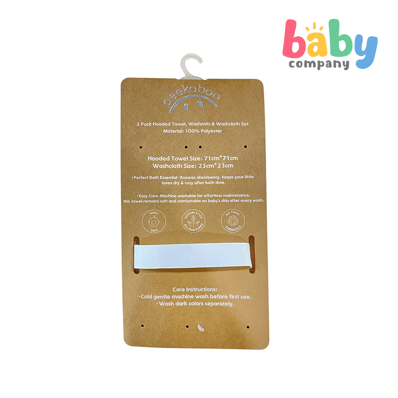 Peekaboo 2pc Hooded + Wash Mitten + 4pc Wash Cloth Set - Bunny