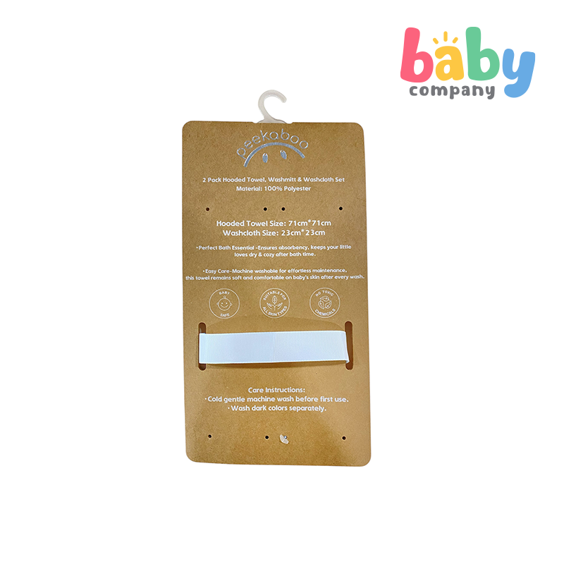 Peekaboo 2pc Hooded + Wash Mitten + 4pc Wash Cloth Set - Bear