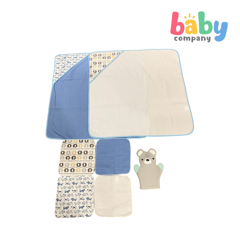 Peekaboo 2pc Hooded + Wash Mitten + 4pc Wash Cloth Set - Dog