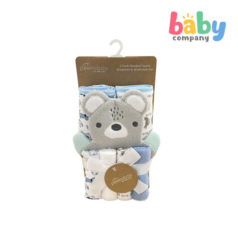 Peekaboo 2pc Hooded + Wash Mitten + 4pc Wash Cloth Set - Dog