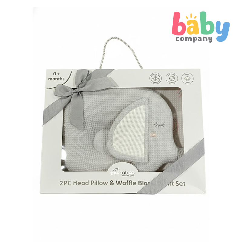 Peekaboo Waffle Fabric Pillow + Waffle Blanket - Gray
