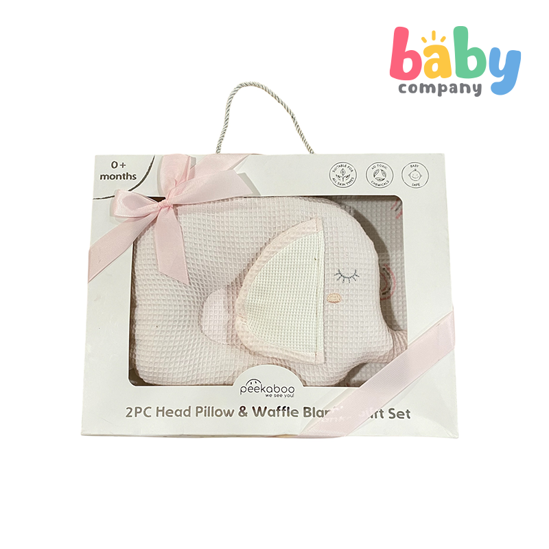 Peekaboo Waffle Fabric Pillow + Waffle Blanket - Pink