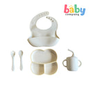 Peekaboo 5pc Feeding Set (Bib, Plate, Cup, Utensils) - Cream
