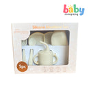Peekaboo 5pc Feeding Set (Bib, Plate, Cup, Utensils) - Cream