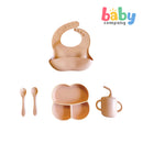 Peekaboo 5pc Feeding Set (Bib, Plate, Cup, Utensils) - Tan
