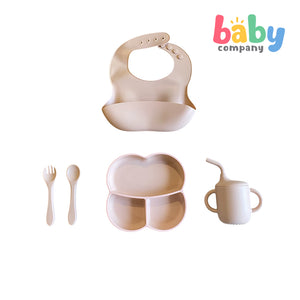 Peekaboo 5pc Feeding Set (Bib, Plate, Cup, Utensils) - Salmon