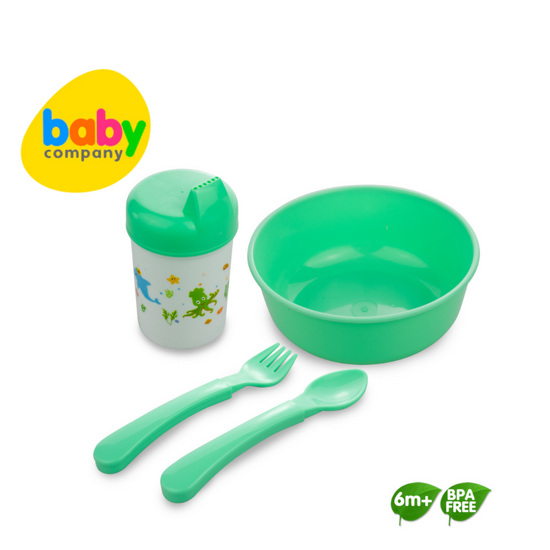 Coral Babies Feeding Set with Bowl, Training Cup, Spoon, and Fork