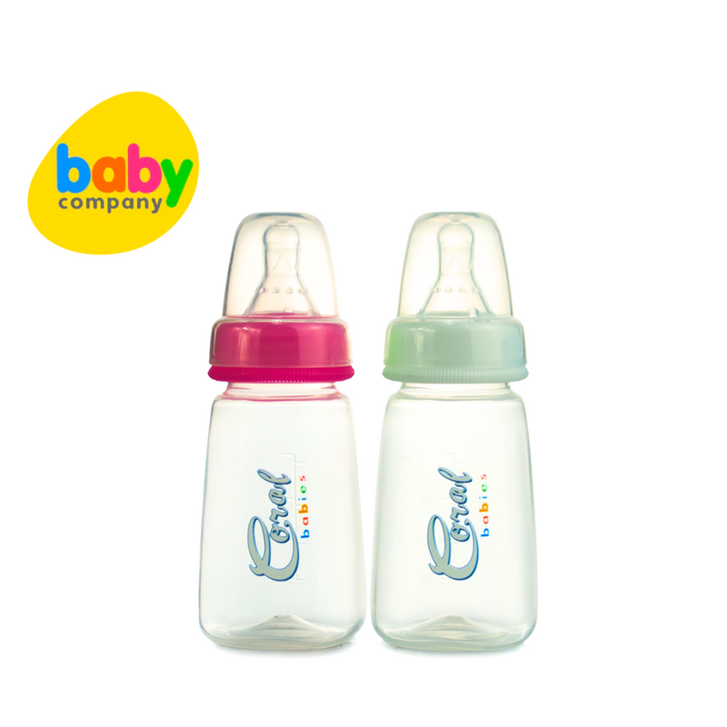 Coral Babies Regular Feeding Bottles with Anti-Colic Silicone Nipple - 4oz, Pack of 2