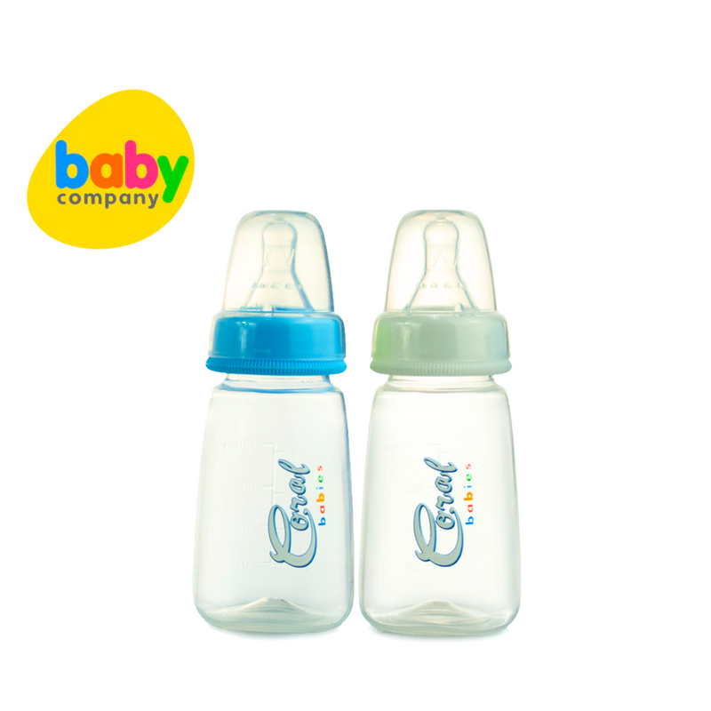 Coral Babies Regular Feeding Bottles with Anti-Colic Silicone Nipple - 4oz, Pack of 2