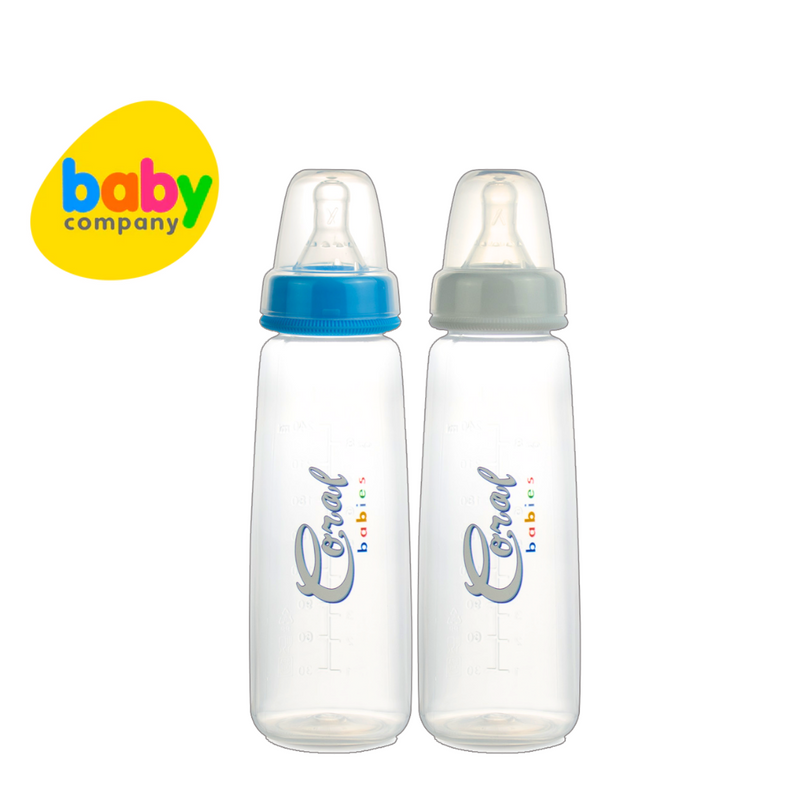 Coral Babies Regular Feeding Bottles with Anti-Colic Silicone Nipple - 8oz, Pack of 2