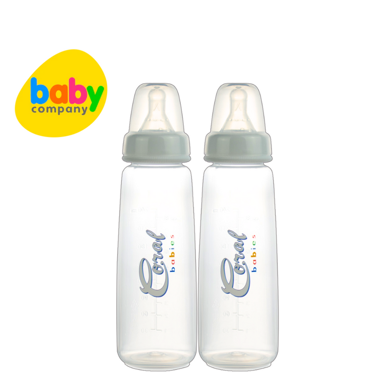 Coral Babies Regular Feeding Bottles with Anti-Colic Silicone Nipple - 8oz, Pack of 2