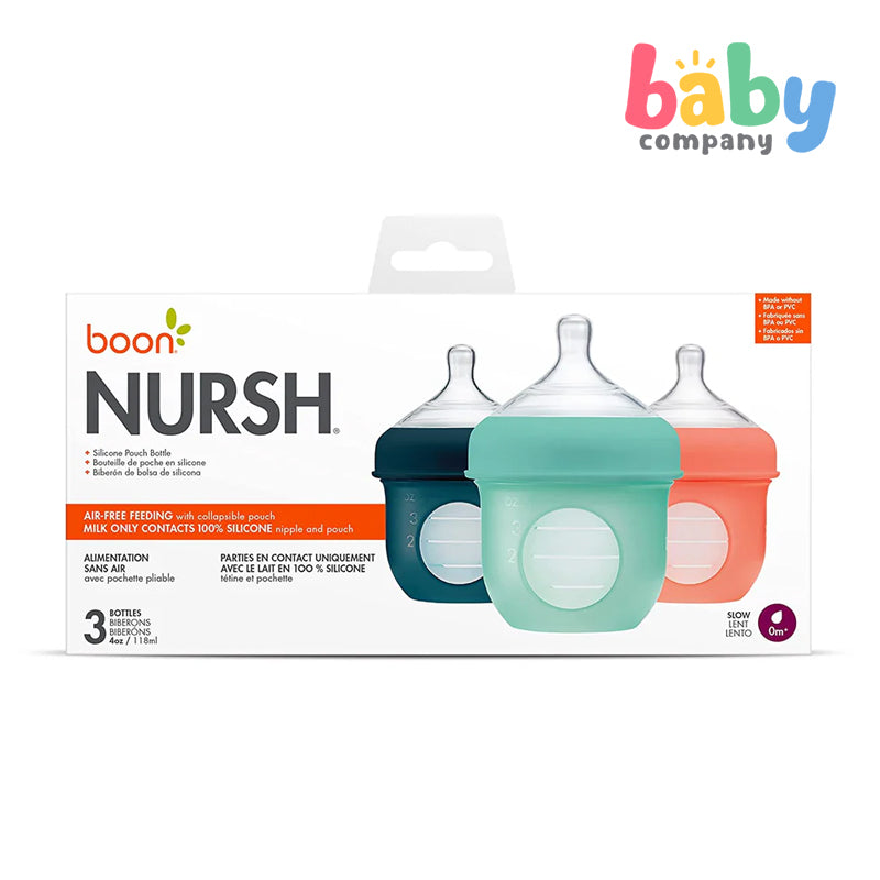 Boon Nursh Silicone Pouch Bottle 4oz / 118ml 3-Pack Multicolor Set