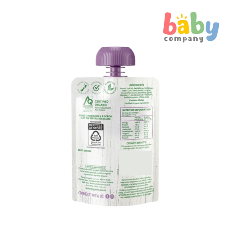 Only Organic Baby Food Banana Blueberry & Vanilla Oat Milk (12 mos+) 100g